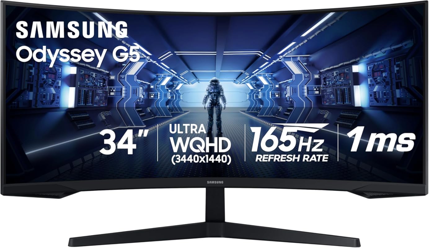 Samsung Odyssey G5 34-inch Ultrawide Curved Gaming Monitor: WQHD, 165H