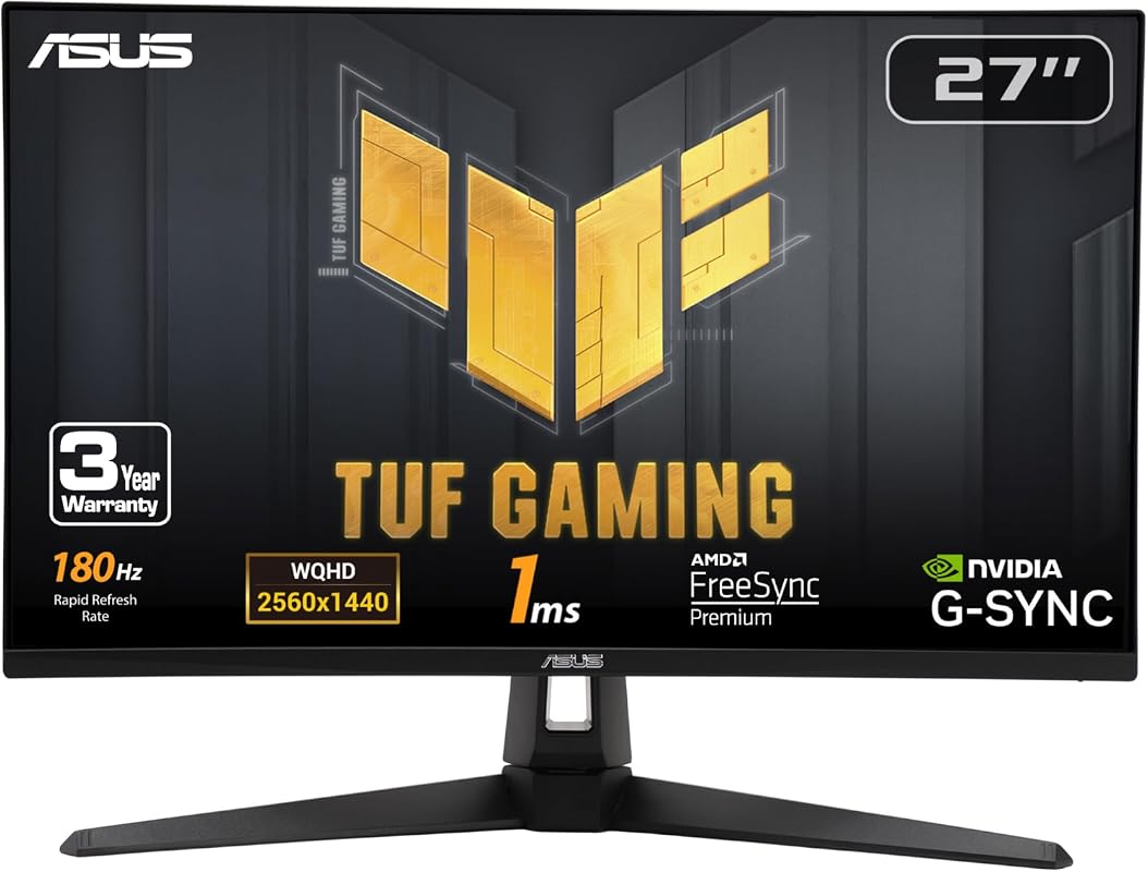 ASUS TUF Gaming 27 1440P HDR Monitor: 180Hz, 1ms Fast IPS, FreeSync, G-SYNC Compatible