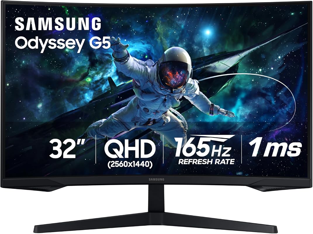 Samsung 32 Odyssey G55C Curved 1440P Gaming Monitor with 165Hz, 1ms, FreeSync, HDR10
