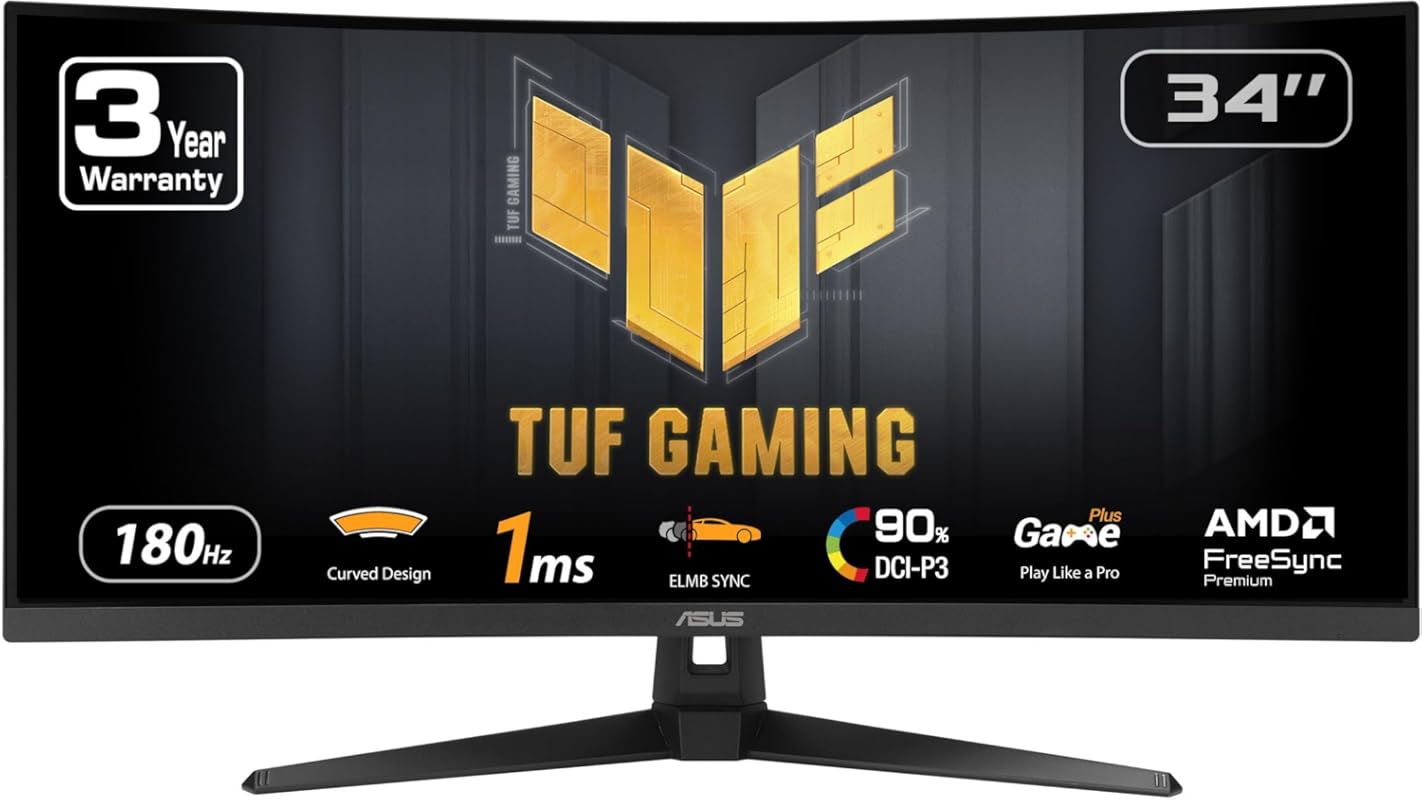 ASUS TUF Gaming 34-inch Ultrawide Curved Monitor: QHD, 180Hz, 1ms, Fre