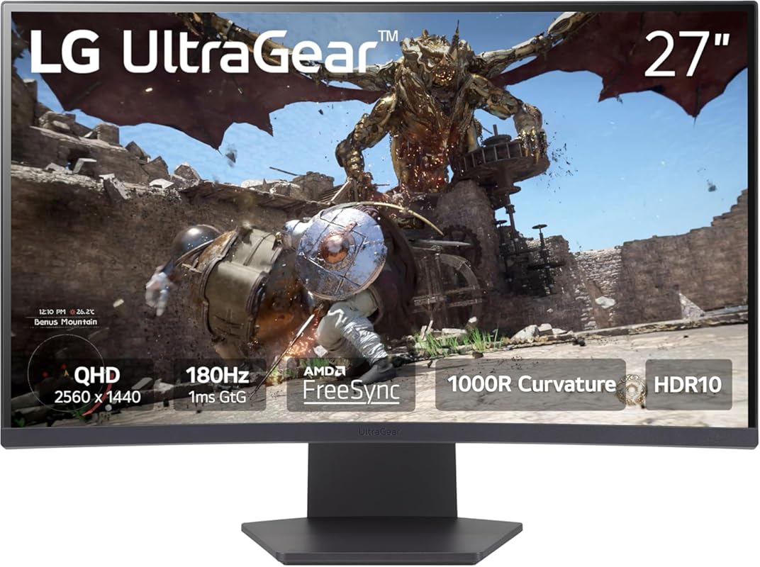 Best LG Ultragear 27-inch Curved Gaming Monitor: QHD 180Hz, 1ms, 1000R
