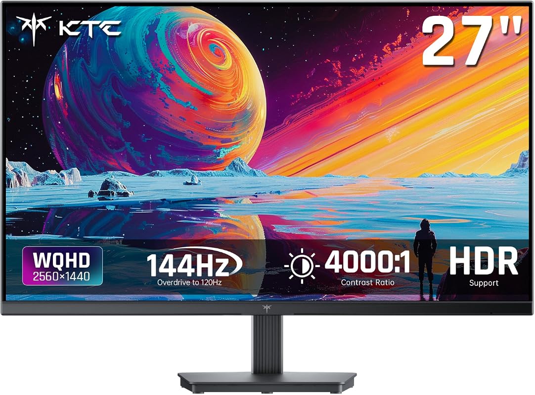KTC 27-inch QHD 1440P 2K Gaming Monitor with 144Hz and Adaptive Sync.