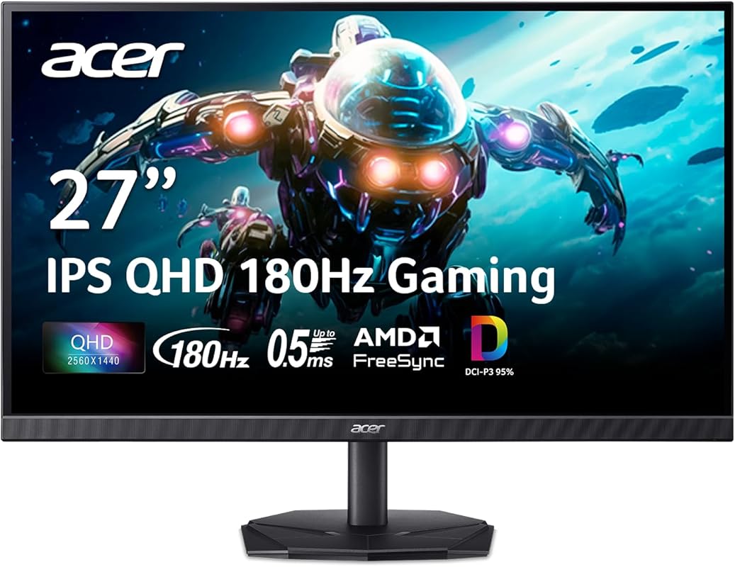 acer Nitro 27-inch QHD 1440P IPS Gaming Monitor: 180Hz, 0.5ms Response