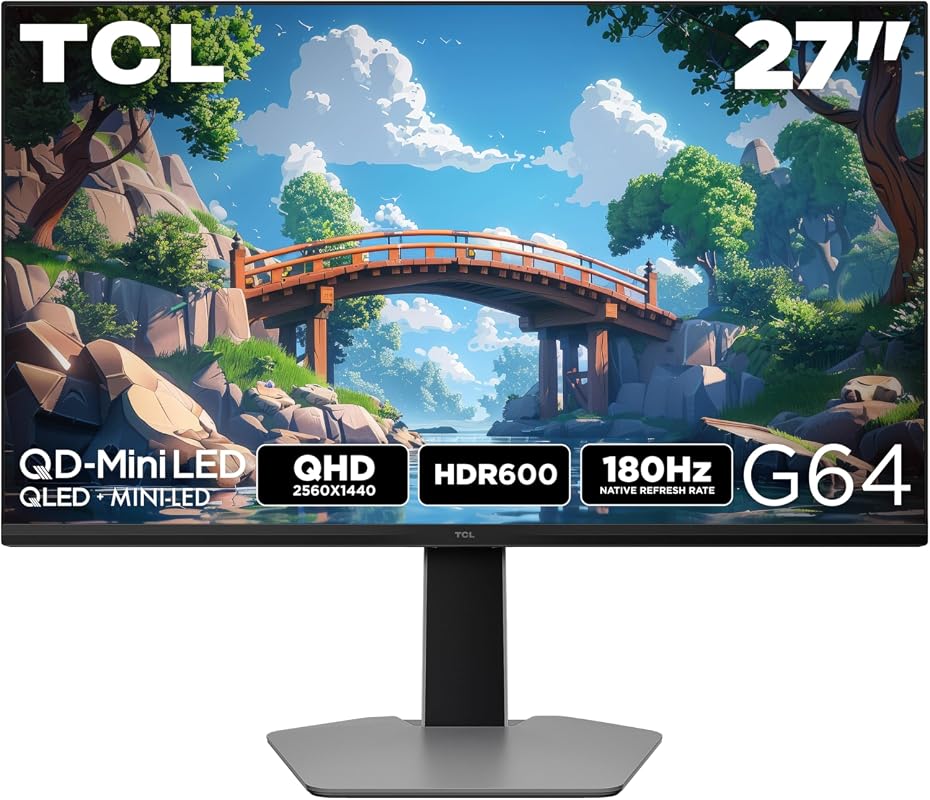 TCL 27G64 27-inch QHD QD Mini LED Gaming Monitor, 180Hz, 1ms, FreeSync