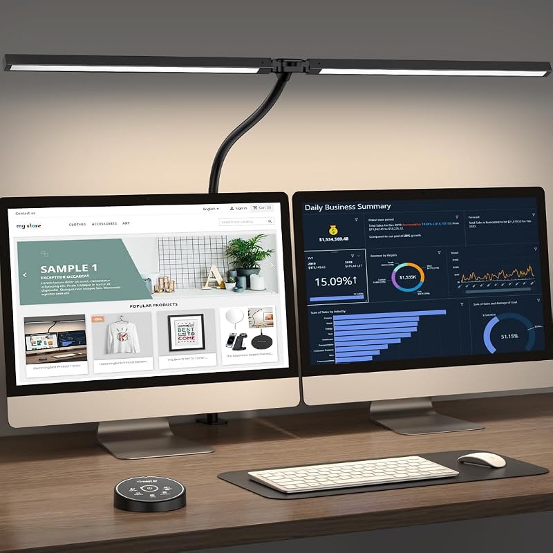 Eye-Caring LED Desk Lamp with Clamp for Architects and Dual Monitor Wo