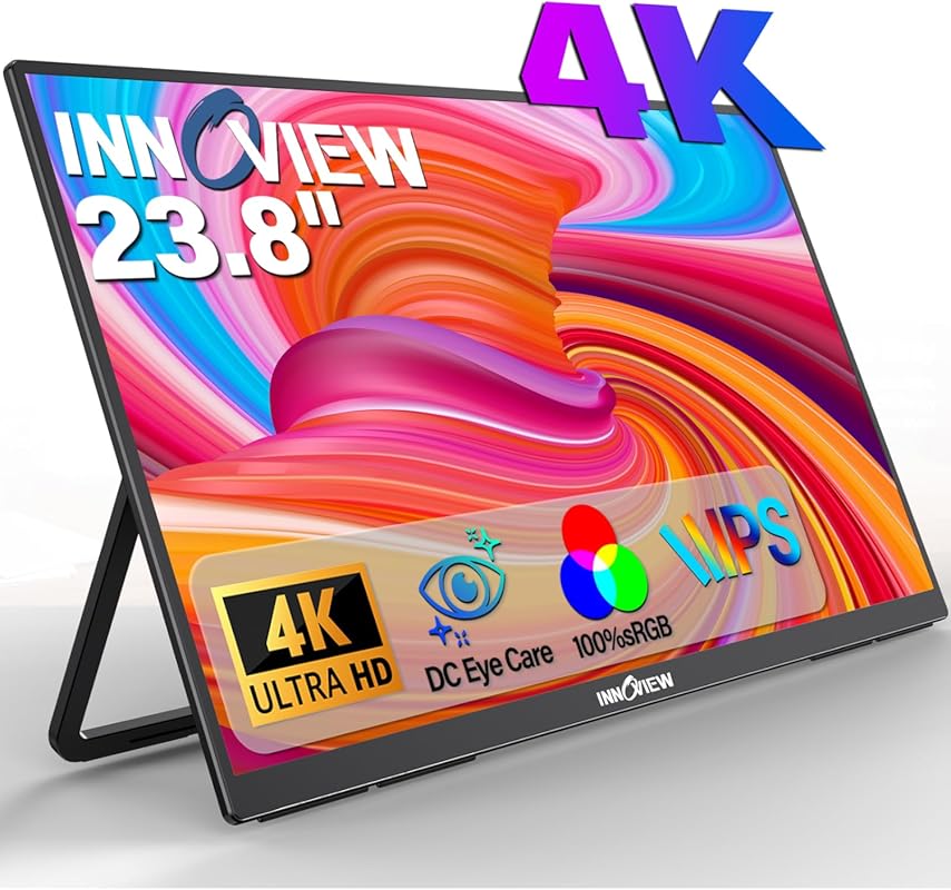 Innoview 23.8-inch Portable 4K UHD IPS Monitor, 100%sRGB, and Adjustab