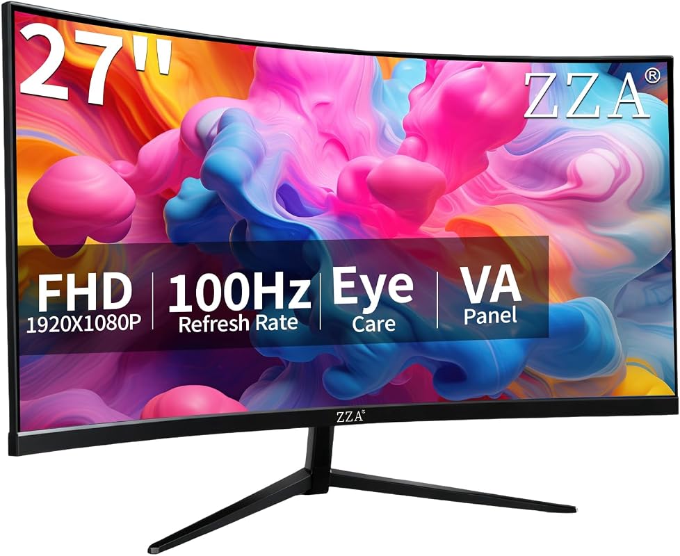 ZZA 27-inch Curved Full HD Monitor, Eye Care, HDMI, and Wall Mountable
