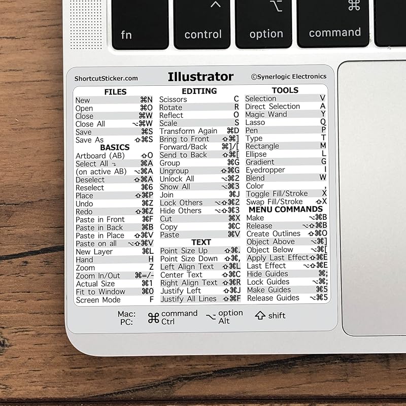 Synerlogic Quick Reference Keyboard Shortcut Sticker for Adobe Illustr