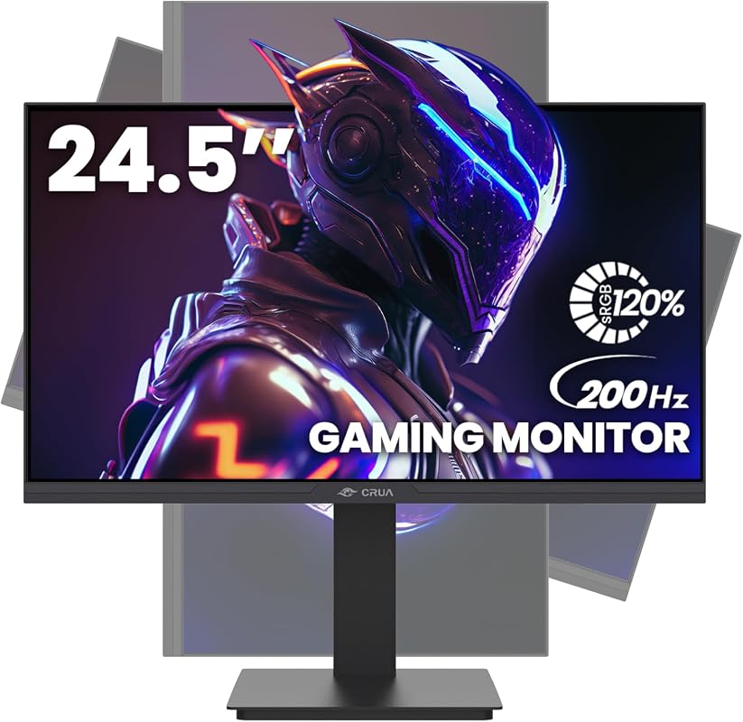CRUA 24.5-inch FHD Monitor: 200Hz Refresh Rate, Fully Adjustable Stand