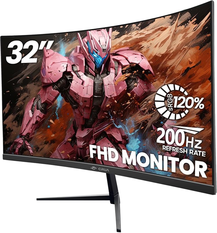 CRUA 32-inch FHD Curved Monitor: Immersive 200Hz Refresh Rate, Perfect
