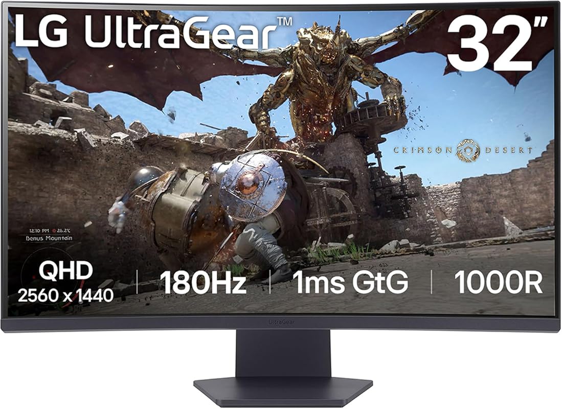 LG 32GS60QC-B Ultragear 32-inch Curved Gaming Monitor QHD 180Hz 1ms 1