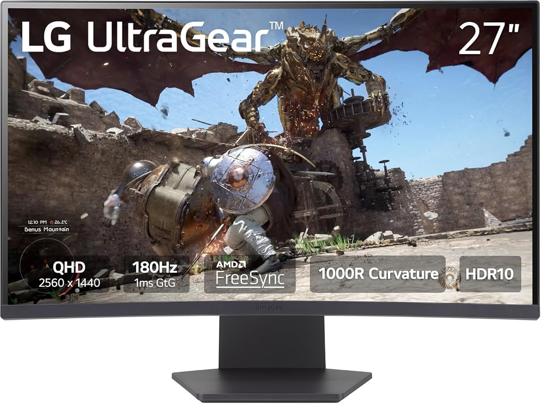 LG 27-inch Curved Gaming Monitor QHD 180Hz 1ms AMD FreeSync HDR10 for