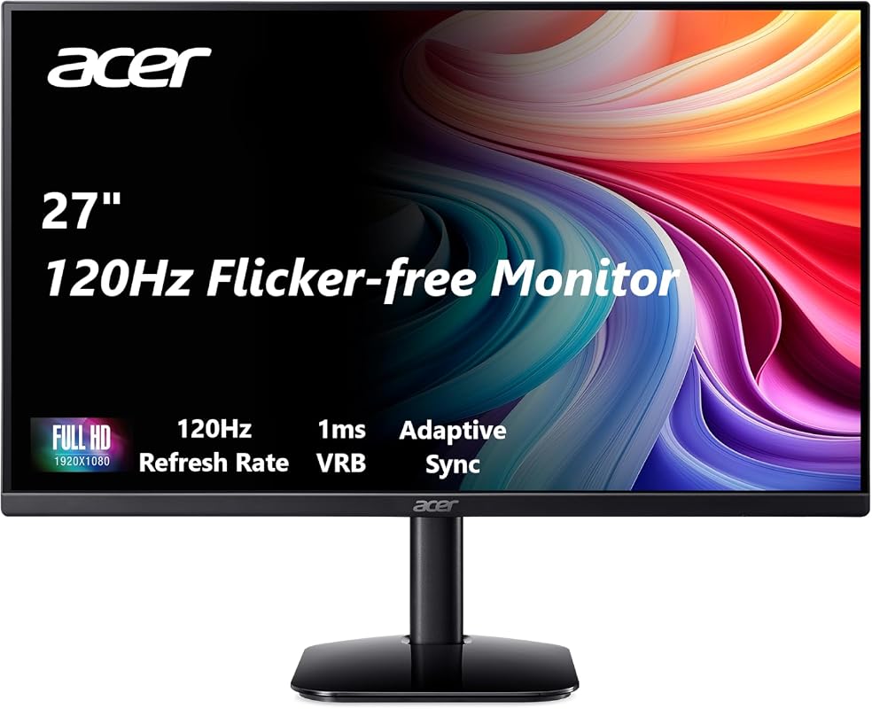 Acer 27-inch FHD 1080p IPS Monitor: Smooth 120Hz Refresh Rate, Ideal f
