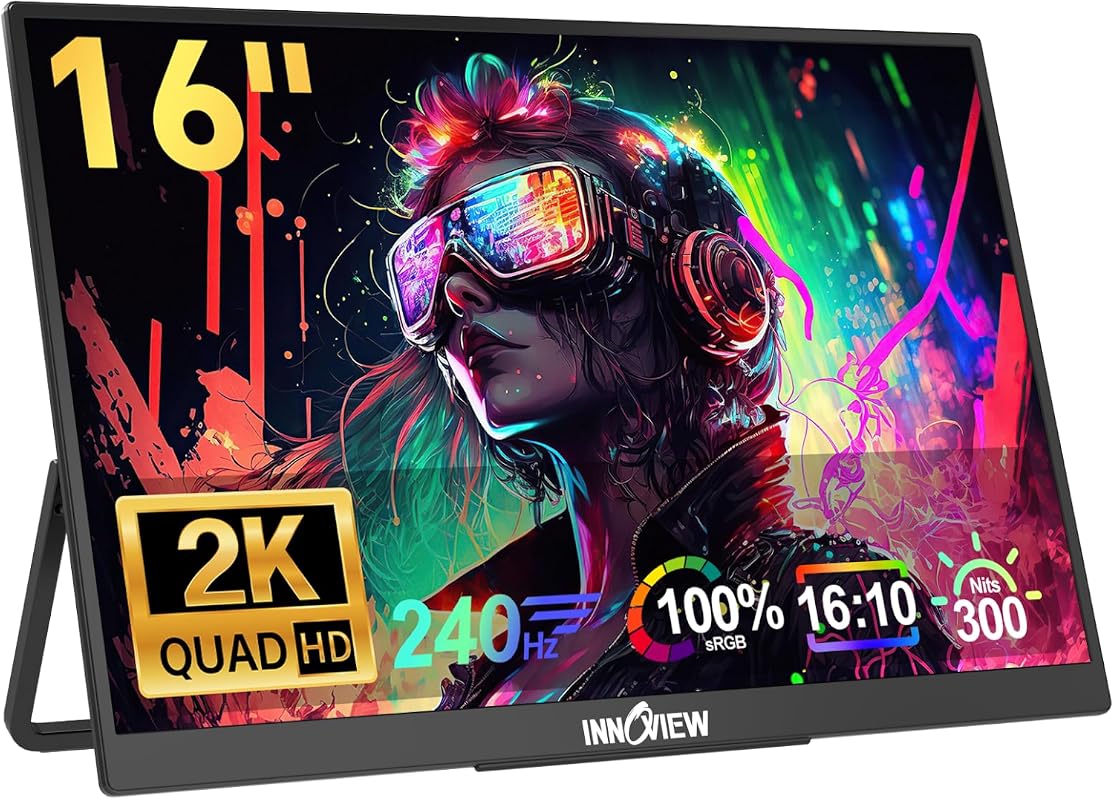InnoView 16-Inch Portable 2K Monitor, 100% sRGB, Ideal for Adobe Illus