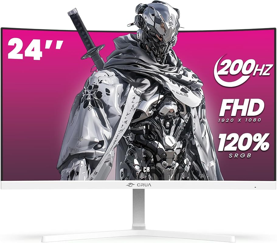 CRUA 24-inch FHD 1080p Curved Monitor: 200Hz Refresh Rate, Excellent f