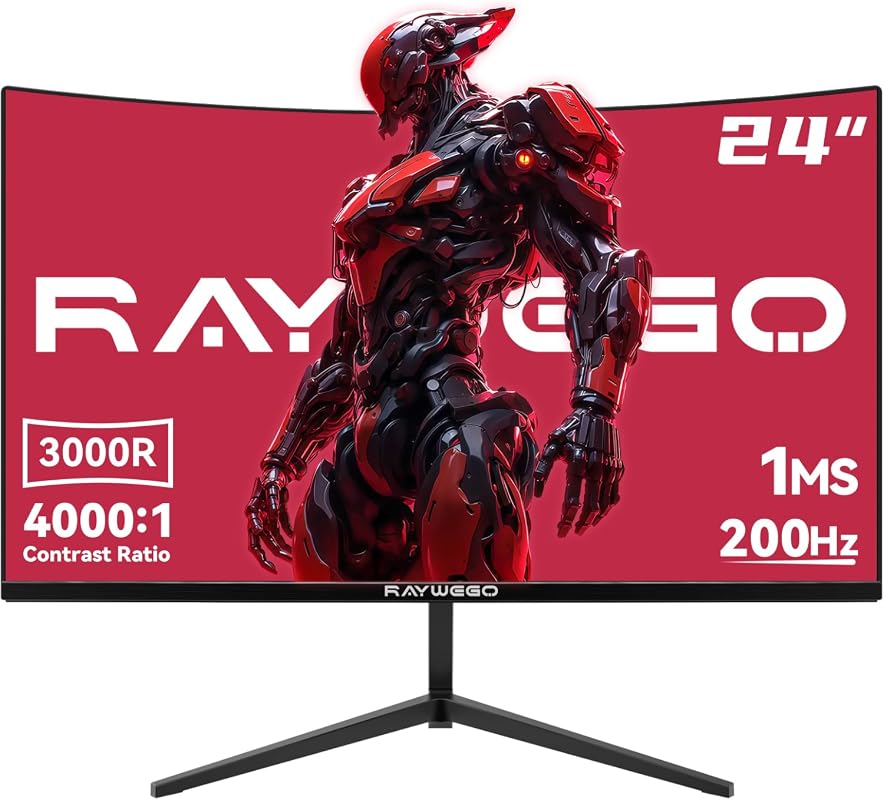 Raywego 24-inch Curved Gaming Monitor, 200Hz FHD 1080p, 1ms for Xbox S