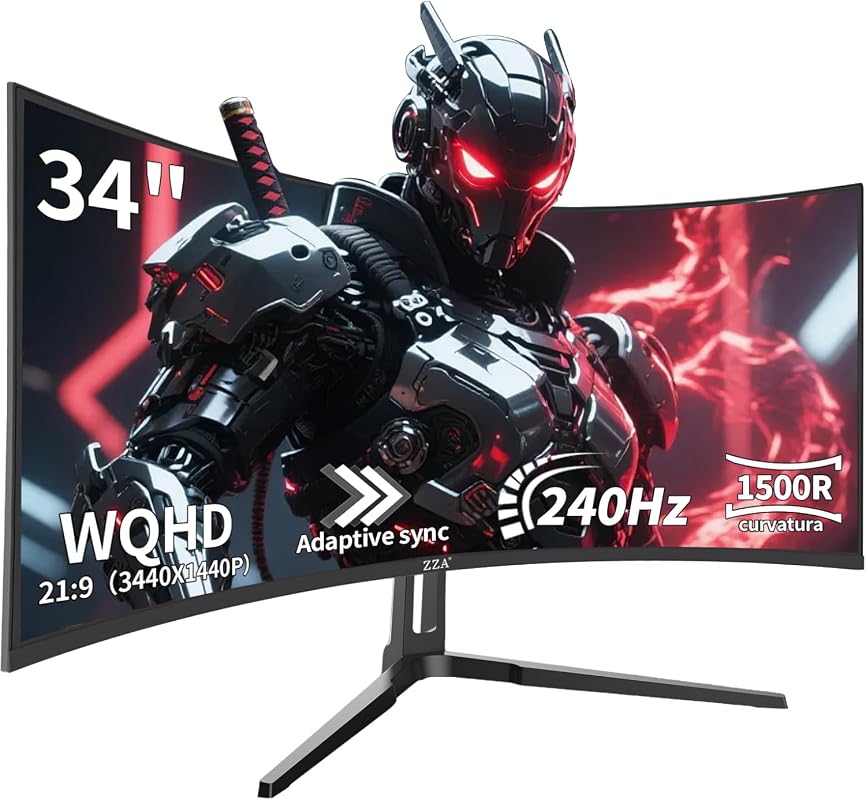 ZZA 34-inch Curved Ultrawide Gaming Monitor, WQHD 3440x1440P 240Hz wit