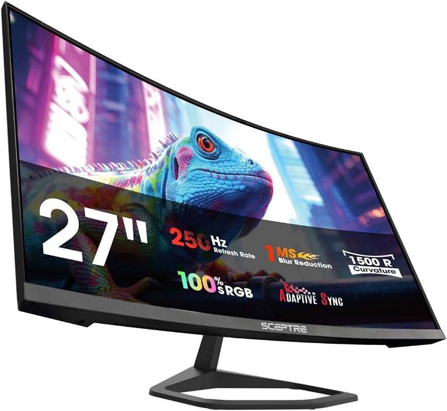 Sceptre 27-inch Curved 1080p Monitor: Ultra-Smooth 250Hz with Built-in